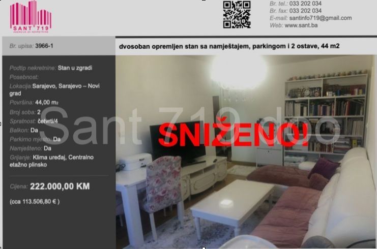 Stan 44 m2 na prodaju Sarajevo - Novi grad, Dobrinja 1